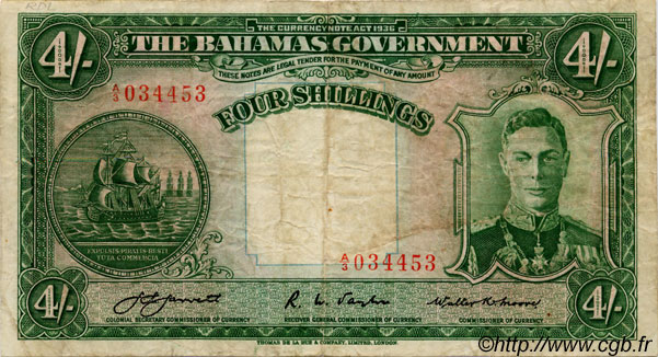 4 Shillings BAHAMAS  1936 P.09a TB
