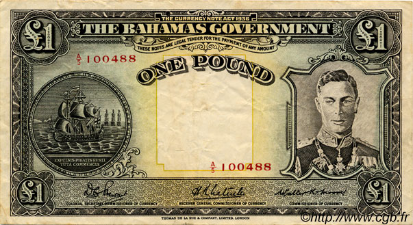 1 Pound BAHAMAS  1936 P.11c TTB