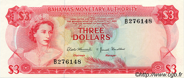 3 Dollars BAHAMAS  1968 P.28a pr.NEUF