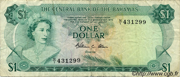 1 Dollar BAHAMAS  1974 P.35b TB