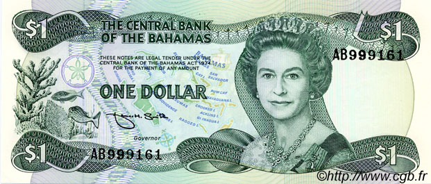 1 Dollar BAHAMAS  1984 P.43b SPL+