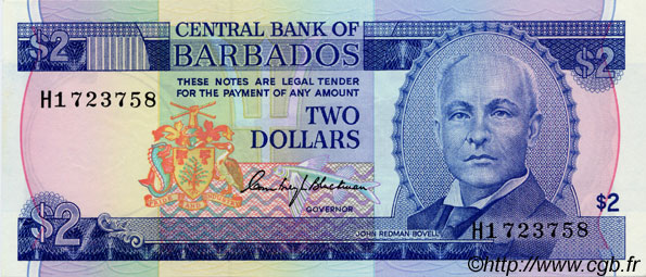 2 Dollars BARBADE  1980 P.30 NEUF