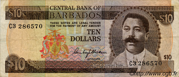 10 Dollars BARBADE  1973 P.33a TTB