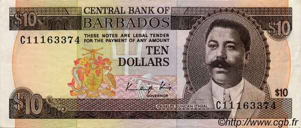 10 Dollars BARBADE  1986 P.38v. TTB+