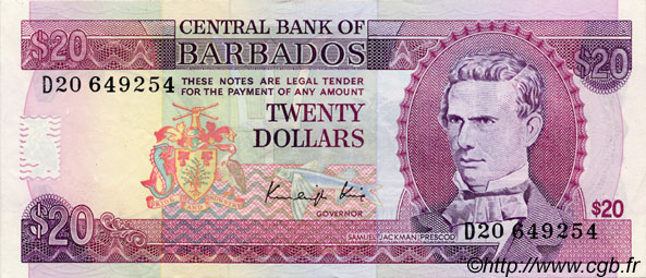 20 Dollars BARBADE  1988 P.39 SUP+