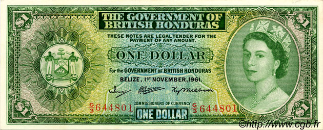 1 Dollar HONDURAS BRITANNIQUE  1961 P.28b pr.NEUF
