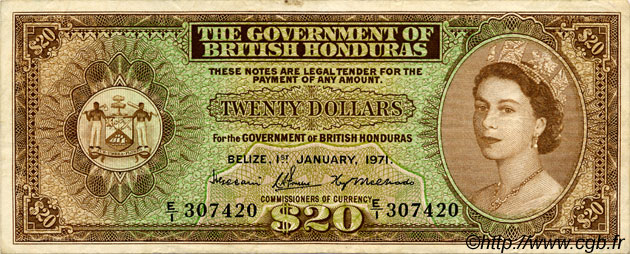 20 Dollars HONDURAS BRITANNIQUE  1971 P.32c TTB