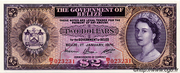 2 Dollars BELIZE  1976 P.34c pr.NEUF