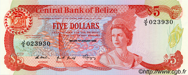 5 Dollars BELIZE  1989 P.47b pr.NEUF