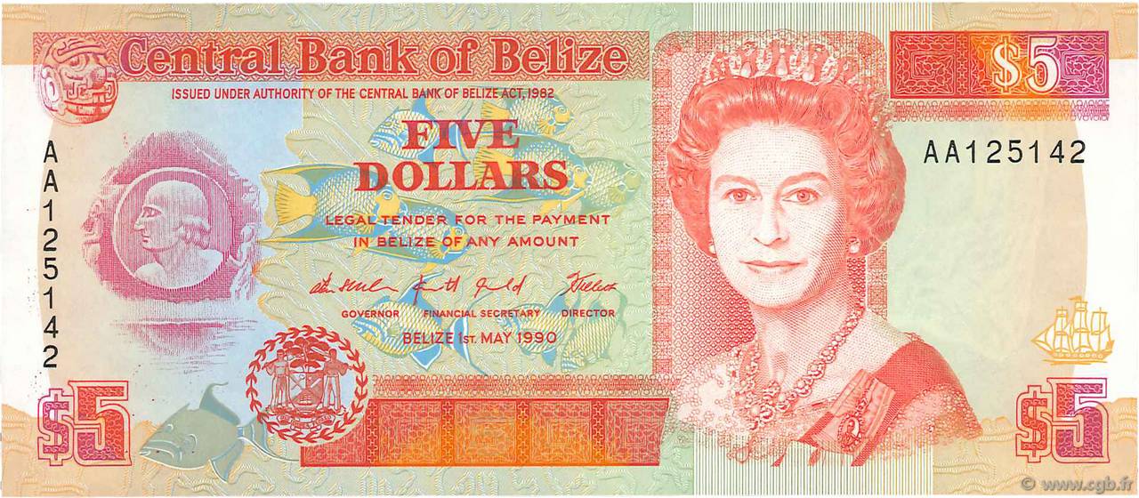 5 Dollars BELIZE  1990 P.53a ST