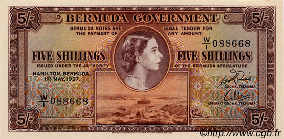 5 Shillings BERMUDES  1957 P.18b NEUF