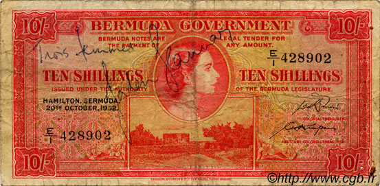 10 Shillings BERMUDES  1952 P.19a pr.TB