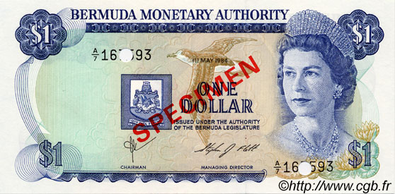 1 Dollar Spécimen BERMUDES  1984 P.28s NEUF