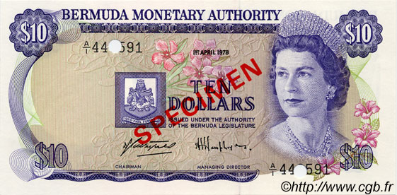 10 Dollars Spécimen BERMUDES  1978 P.30s NEUF