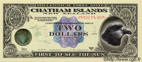 2 Dollars ILES CHATHAM  1999 P.-- NEUF
