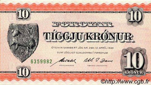 10 Kronur ÎLES FEROE  1954 P.14c SPL