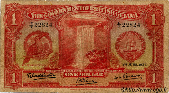 1 Dollar GUYANA  1937 P.12a B+