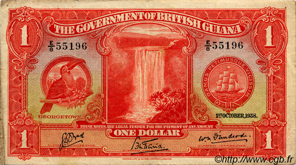 1 Dollar GUYANA  1938 P.12b pr.TTB