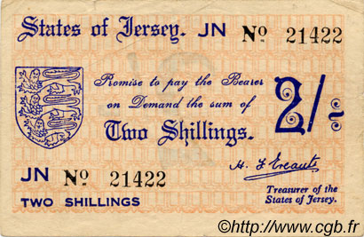 2 Shillings JERSEY  1941 P.04a TTB