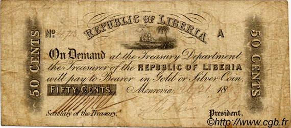 50 Cents LIBERIA  1863 P.06b TB