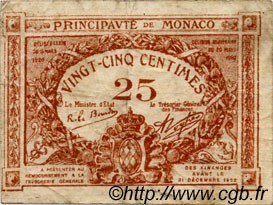 25 Centimes marron MONACO  1920 P.01a TB