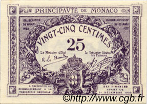 25 Centimes violet MONACO 1920 P.02b pr.NEUF