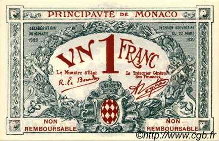 1 Franc ESSAI Essai MONACO  1920 P.05r NEUF