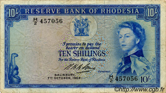 10 shillings RHODÉSIE  1964 P.24 TB