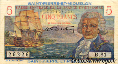 5 Francs Bougainville SAINT PIERRE ET MIQUELON  1946 P.22 TTB+