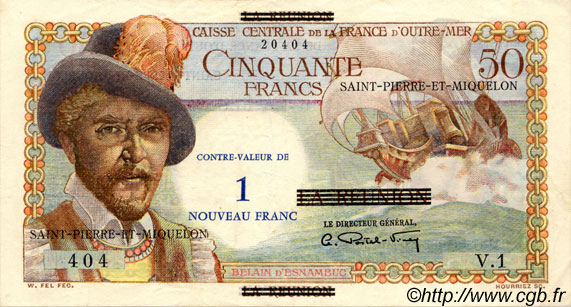 1 NF sur 50 Francs Belain d Esnambuc SAINT PIERRE ET MIQUELON  1960 P.30a TTB+