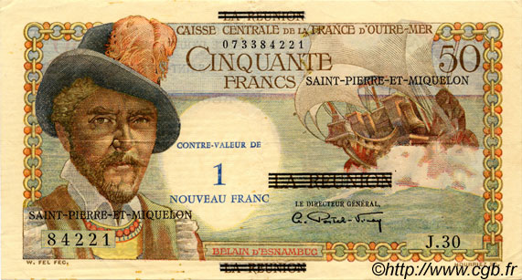 1 NF sur 50 Francs Belain d Esnambuc SAINT PIERRE ET MIQUELON  1960 P.30b SUP