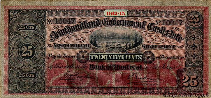 25 Cents TERRE-NEUVE  1912 P.A09 TTB