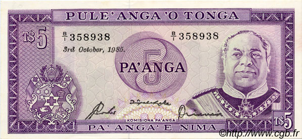5 Pa anga TONGA  1985 P.21b pr.NEUF