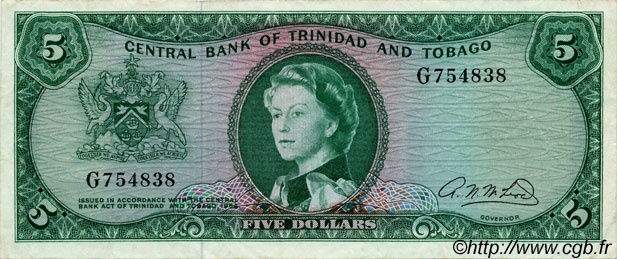 5 Dollars TRINIDAD et TOBAGO  1964 P.27b TTB