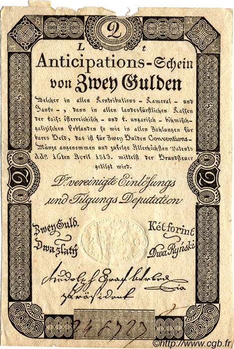 2 Gulden AUTRICHE  1813 P.A050 TTB