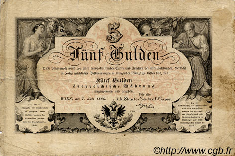 5 Gulden AUTRICHE  1866 P.A151b TB