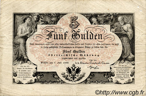 5 Gulden AUTRICHE  1866 P.A151b TB+