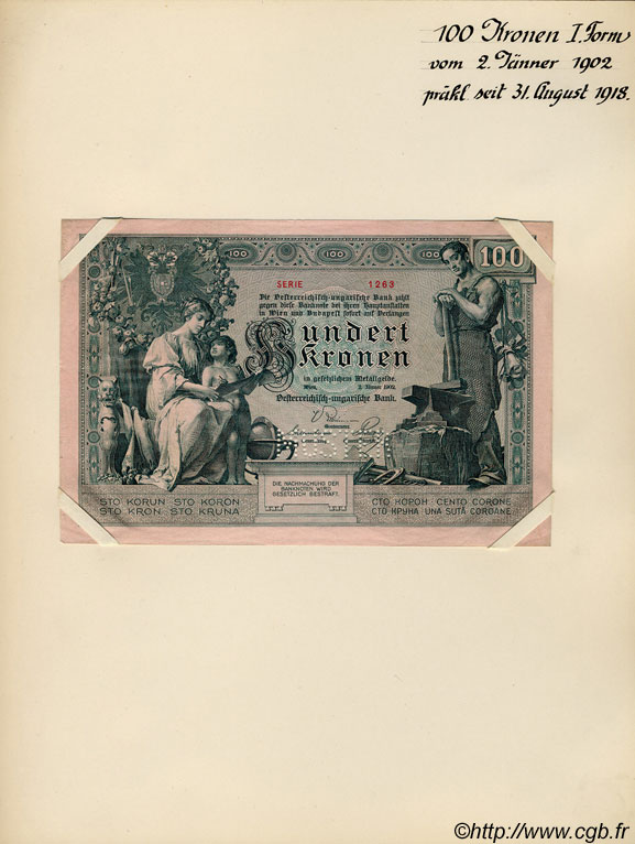 100 Kronen Spécimen AUTRICHE  1902 P.007s SPL