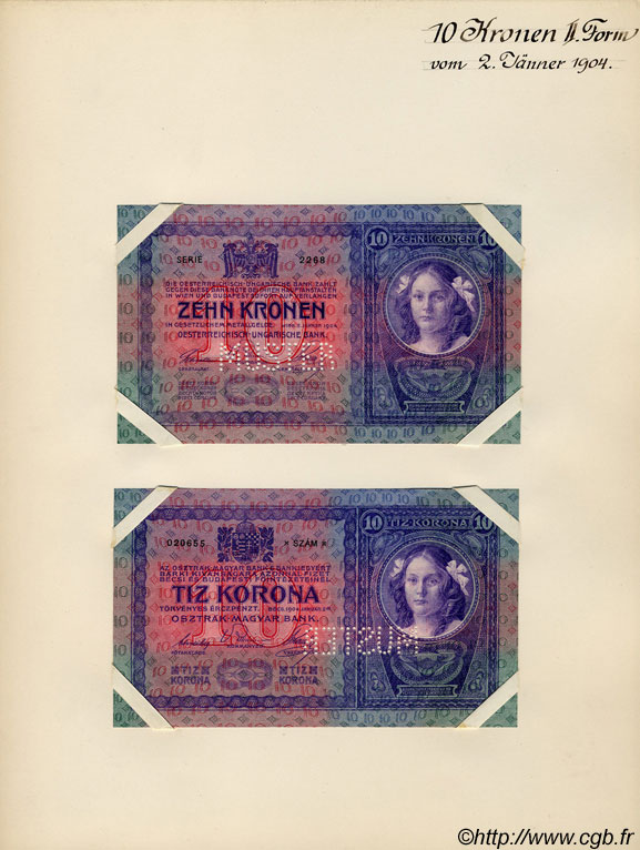 10 Kronen Spécimen AUTRICHE  1904 P.009s SPL