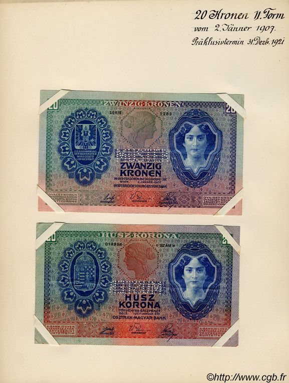 20 Kronen (la paire) Spécimen AUTRICHE  1907 P.010s SUP