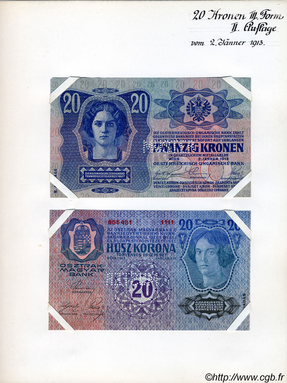 20 Kronen (la paire) Spécimen AUTRICHE  1913 P.014s SPL
