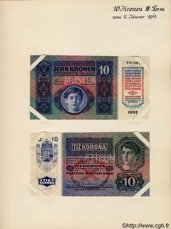 10 Kronen Spécimen AUTRICHE  1915 P.019s pr.NEUF