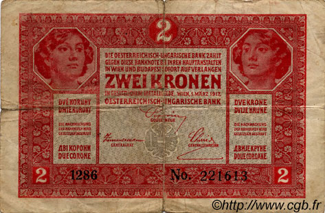 2 Kronen AUTRICHE  1917 P.021 B+