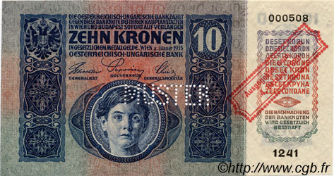 10 Kronen Spécimen AUTRICHE  1920 P.043s NEUF