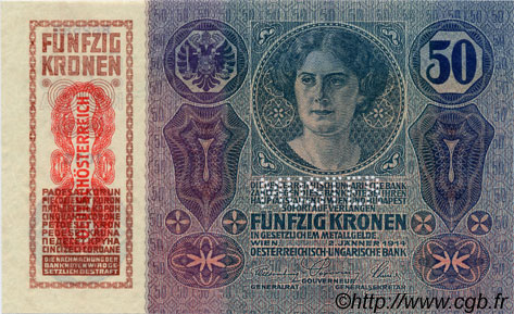 50 Kronen Spécimen AUTRICHE  1919 P.054as SPL+