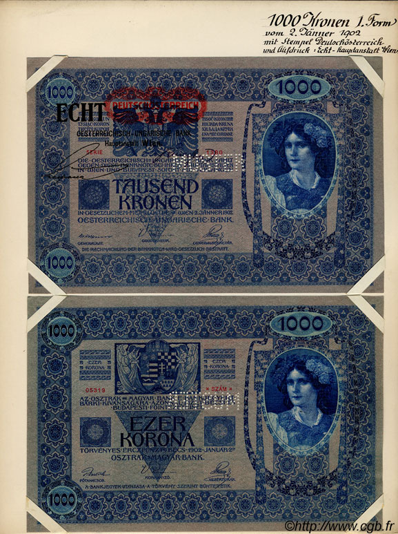 1000 Kronen surchargé ECHT Spécimen AUTRICHE  1919 P.058s SPL