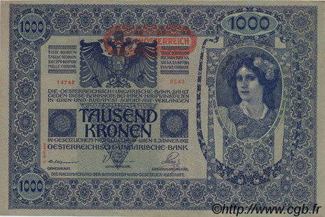 1000 Kronen ÖSTERREICH  1919 P.061 fST+