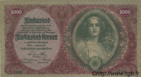 5000 Kronen AUTRICHE 1922 P.079 TTB