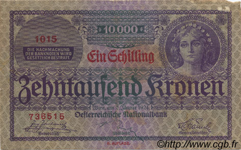 1 Schilling sur 10000 Kronen AUTRICHE  1924 P.087 TTB+