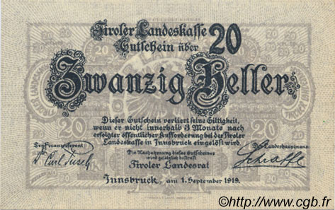 20 Heller AUSTRIA  1919 PS.140 FDC